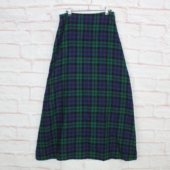 Handmade Dresses & Skirts - *Vintage Handmade Blue Green Plaid Back Zip A-Line Long Wool Skirt Size 30